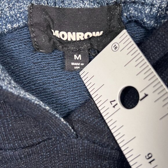 MONROW Long-Sleeve Hooded Cropped Sweater Navy Lounge Med Smiley Face Thermal - Picture 2 of 11